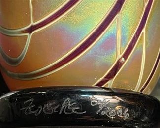 Signed ZWEIFEL Art Glass Large Flat Flare Vase