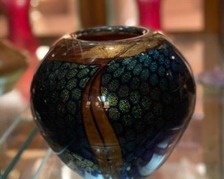 Signed TIM LAZER Art Glass Vase