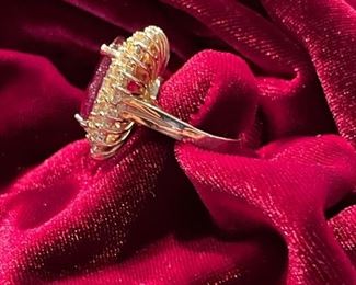 Large Natural Ruby and Diamond Cocktail Ring in 14KT Gold Setting