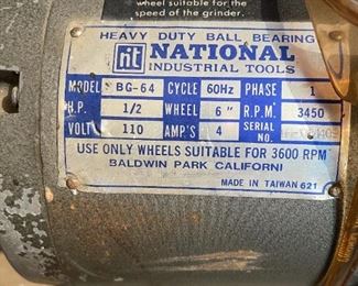 National Industries Bench Grinder