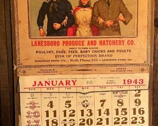 1943 WWII Lanesboro (Minn) Produce and Hatchery Wall Calendar