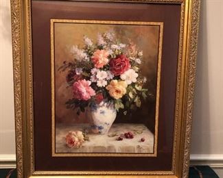 Framed Floral Print in a White & Blue Vase
       by Jack Terry
24 1/2” w   X   28 1/2 “ h