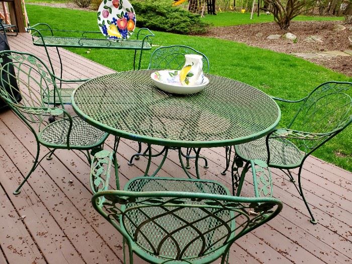 Wrought Iron, patio table w/chairs, tea cart 