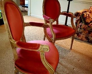 French, Raspberry arm chairs. 