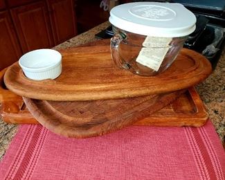 Teak cheese boards,  Pampered Chef  measuring cup 