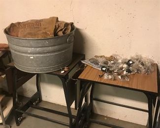 Galvanized bucket and old feed bags