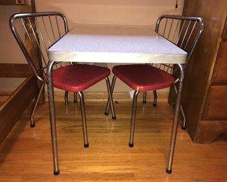 Vintage child’s Formica top play table with two chairs