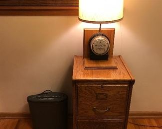 Oak file cabinet, shredder 