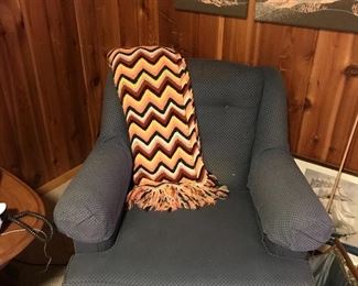 Chair, crocheted throw