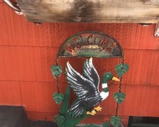 Metal mallard welcome sign, garden decor