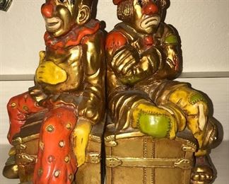 Progressive Art Products CLOWN Bookends Chalkware Happy Sad Circus 1972