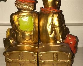 Progressive Art Products CLOWN Bookends Chalkware Happy Sad Circus 1972