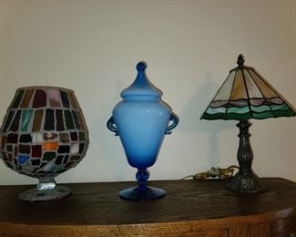 Blue Art Glass Candy Jar