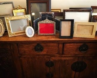 Vintage Chinese Altar Cabinet (Elmwood??) and Lots of Picture/Photo Frames