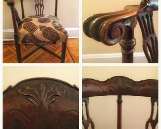 Vintage Pair of Carved Mahogany Corner Chairs (only one pictured)