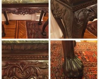Ornate Ball and Claw Marble Top Console 
