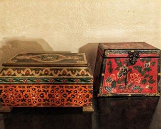 Vintage Chinese Hand Painted Box with a Floral motif and a Hand Painted Moroccan Box