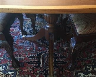 Double Pedestal Mahogany Duncan Phyfe Table with Three Leaves