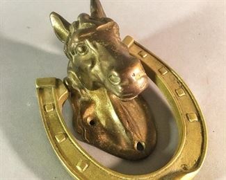 Vintage Brass Horse and Horseshoe Door Knocker 
