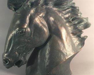 Mid Century Modern Austin Sculpture “Flaming Mane Horse Head” by James Spratt 1978 Bronze Finish