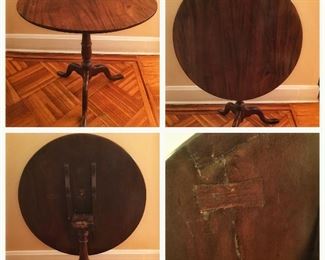 Antique Tilt Top Table with Early Butterfly Repair 