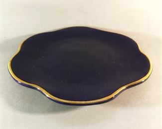 Set of 8 Elegant Cobalt Blue Chargers Hand Painted Gold Trim, Made in Italy 