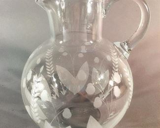 Tiffany &Co “Lily of The Valley” Etched Crystal Pitcher 