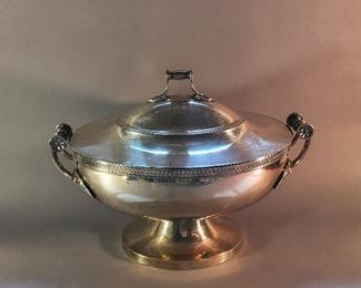 Vintage Gorham Silver Plate Footed Double Handle Covered Bowl 