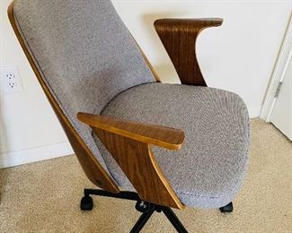 Modern midcentury style adjustable height brown wood and gray upholstered chair $80
