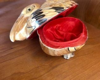 Hand Carved Pelican Trinket Case 