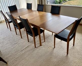 Extra Long Mid Century Modern Swedish Dining Table by Skaraborgs with 8 Svegards Markaryd Teak Dining Chairs