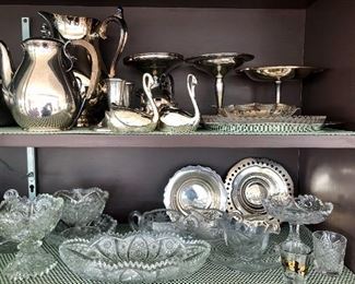 Silver Plate and Crystal Serving Ware 