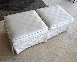 Mid-Century White Checkered Extra Long Couch with Oversized Ottoman