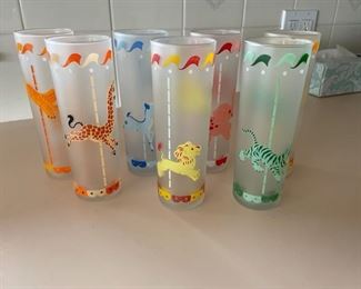 1950's Libbey Carousel Frosted Glasses Set of 7