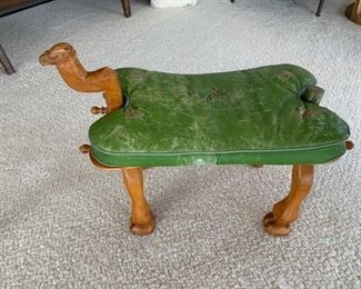 Vintage Mid-Century Turkish Hand Carved Camel Saddle Stool 
