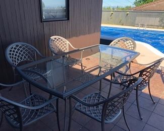 7 Piece Patio Dining Set with Glass Top Table 