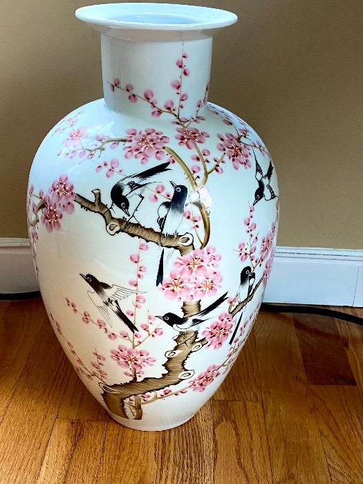 Beautiful Chinese Prunus Bird Vase signed on bottom along with a Poem on back.