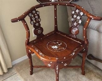 Antique Exotic Wood Chinese chair with Mother of Pearl inlay