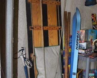 Vintage Bob Sled and Cross Country Skis