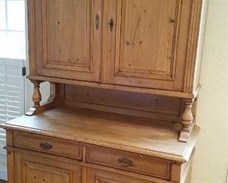 Antique European Hungarian waxed pine light stained hutch