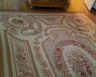 Petit Point French style rug, cream, rose, sage, gold