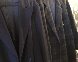 Burberry vintage plaid wool coat and solid navy blue overcoat.