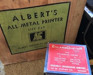 1940s & 1950s photo printer, enlarging meter and 8 mm reels