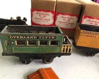 vintage American Flyer train cars & tracks