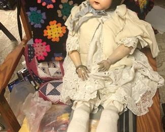 antique Effanbee all composite doll with jointed limbs, original hair and open mouth/teeth - 28"