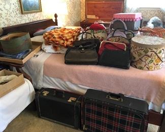 vintage handbags, hat boxes, luggage
