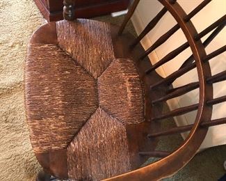 antique Nichols & Stone fiddleback Windsor chair with rush seat c. 1920