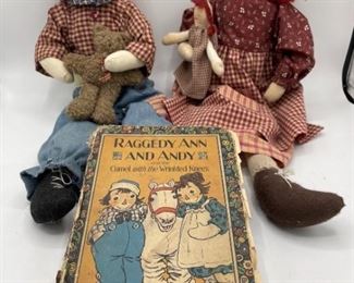Antique Raggedy Ann Dolls and Book