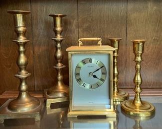 Brass Candle Sticks and Clock