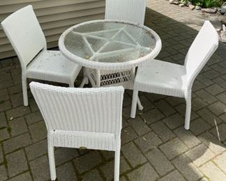 Wicker and Glass Table and Chairs
